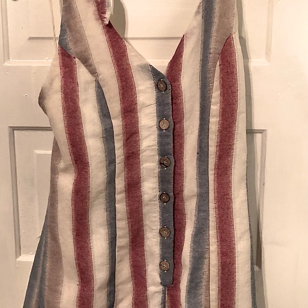 Red white and blue striped linen short romper